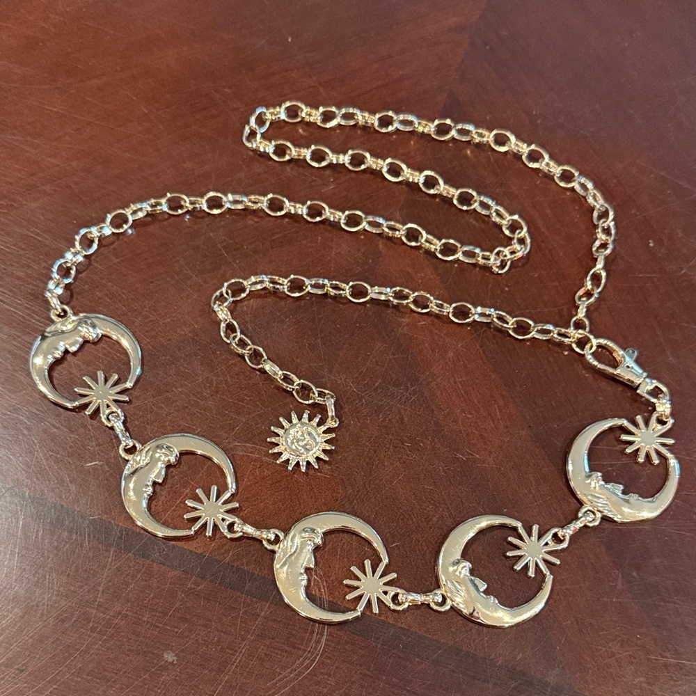 Moon and Star Necklace adjustable fashion chain belt gold